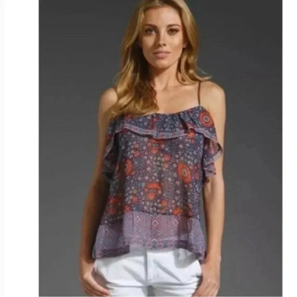 Joie Ghana Raspberry Silk Ruffle Tank S - Picture 1 of 5